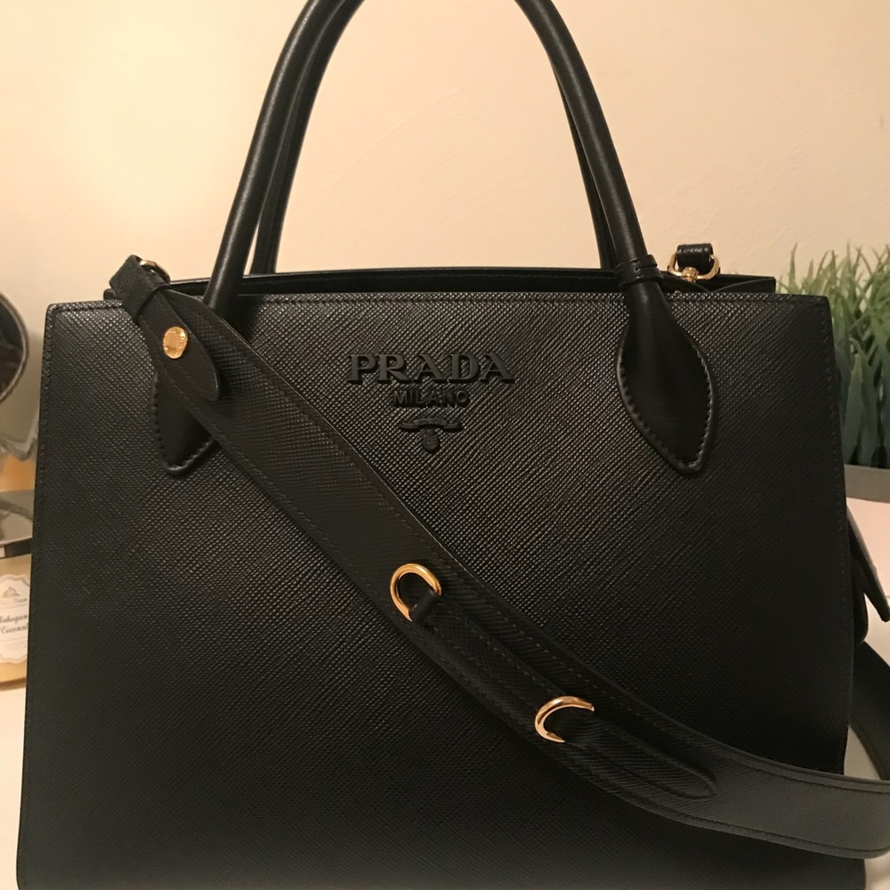 Prada Saffiano Black Monochrome Tote